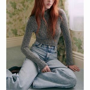 SEZANE Silver Nemy Jumper Turtleneck Top Size Medium M Metallic